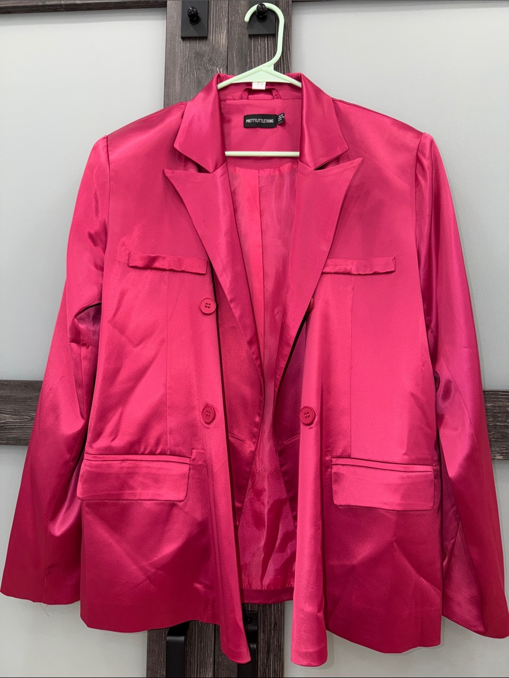 PrettyLittleThing Hot Pink Satin Blazer Jacket